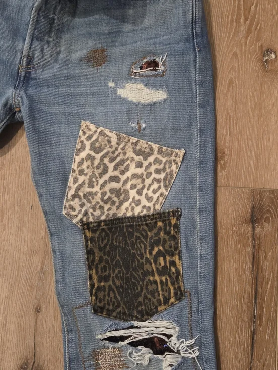 LEVI Button Fly 501 32x34 Upcycled Patchwork Jeans By ThreadsReclaimed - Picture 9 of 16